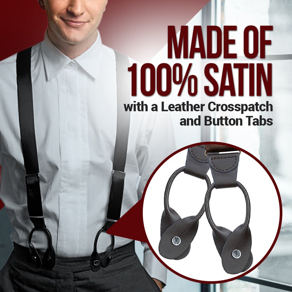 HOLD'EM Men Y-Back Adjustable Suspenders, Leather Trimmed Button End Tuxedo  Suspenders with Many colors and designs