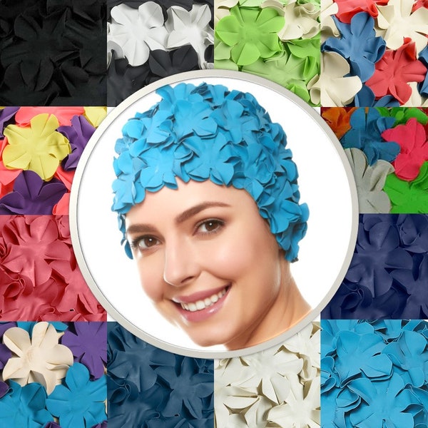 Beemo Floral Petal Swim Cap for Women – Retro Style Vintage Bathing Cap Swimming Hat for Long and Short Hair