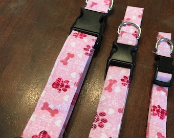 Valentines Day Dog Collar, Pink Hearts, pet collar, dog accessories, puppy love, Valentines day, Girl