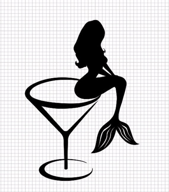 Download Beautiful Black Mermaid Svg Sitting On A Glass Martini Svg Etsy