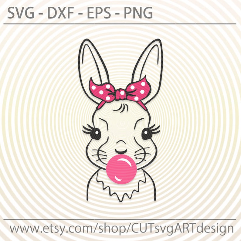 Rabbit With Bubble Gum Svg Cute Easter Bunny With Bandana | Etsy