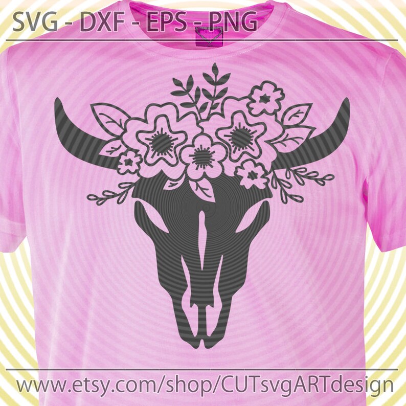 Download Cow Skull with Floral Flowers SVG Floral Bull Skull Svg ...