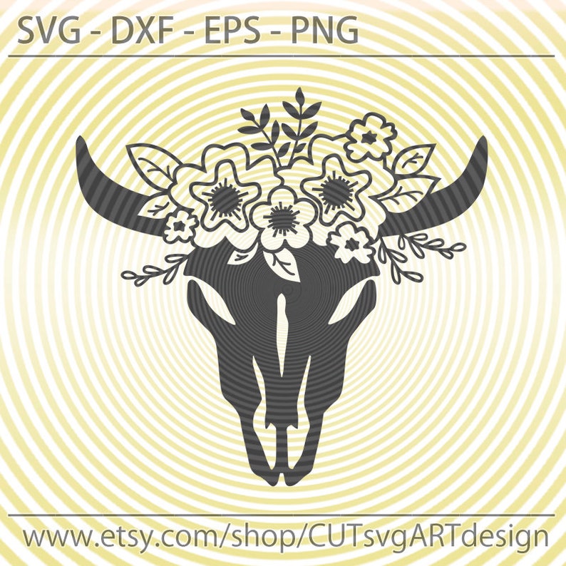 Download Cow Skull with Floral Flowers SVG Floral Bull Skull Svg ...