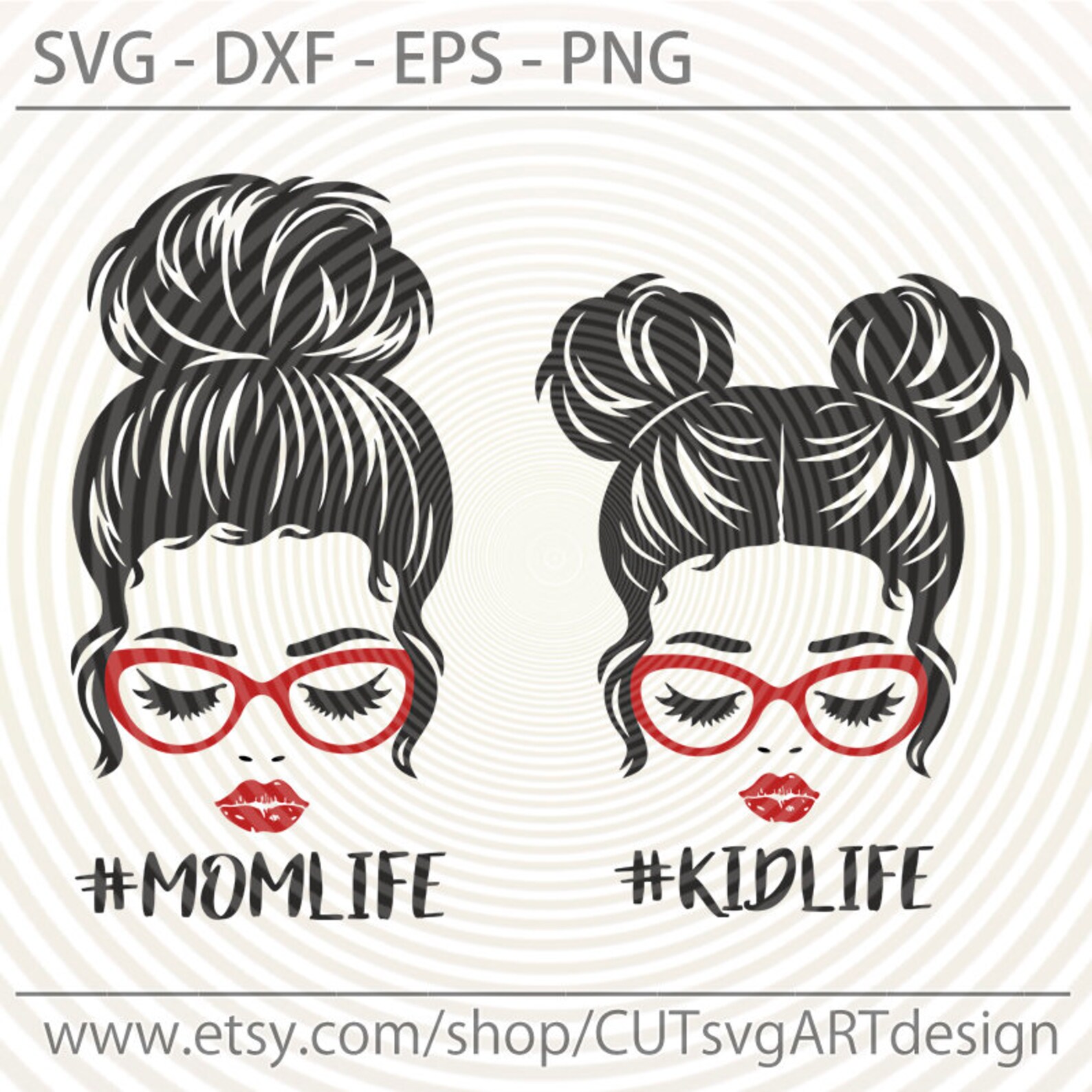 Download Messy Bun Mom life kid life svg Mom and Daughter Glasses & | Etsy