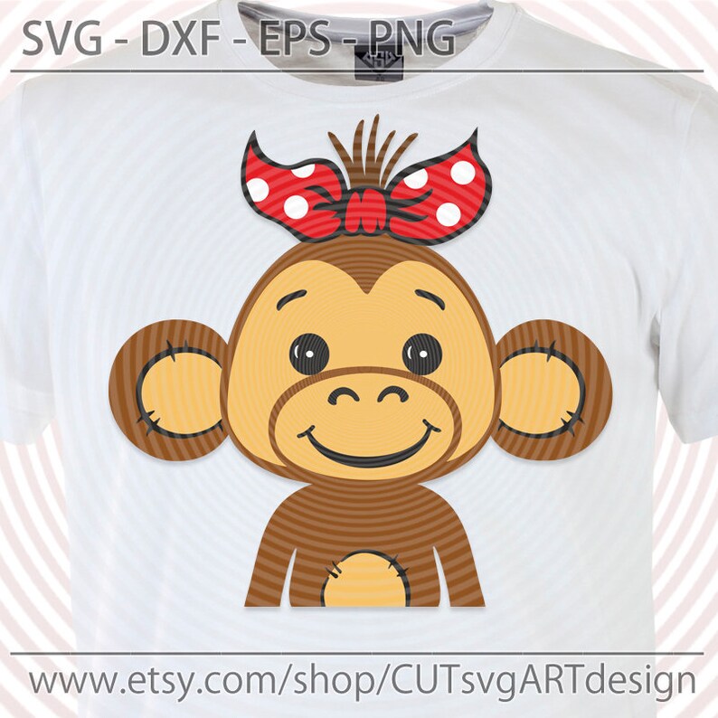 Download Cute monkey with bandana svg baby monkey with bow svg Cut ...