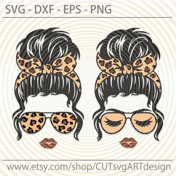 Download Messy Bun Leopard bandana glasses svg Beautiful girl lady ...