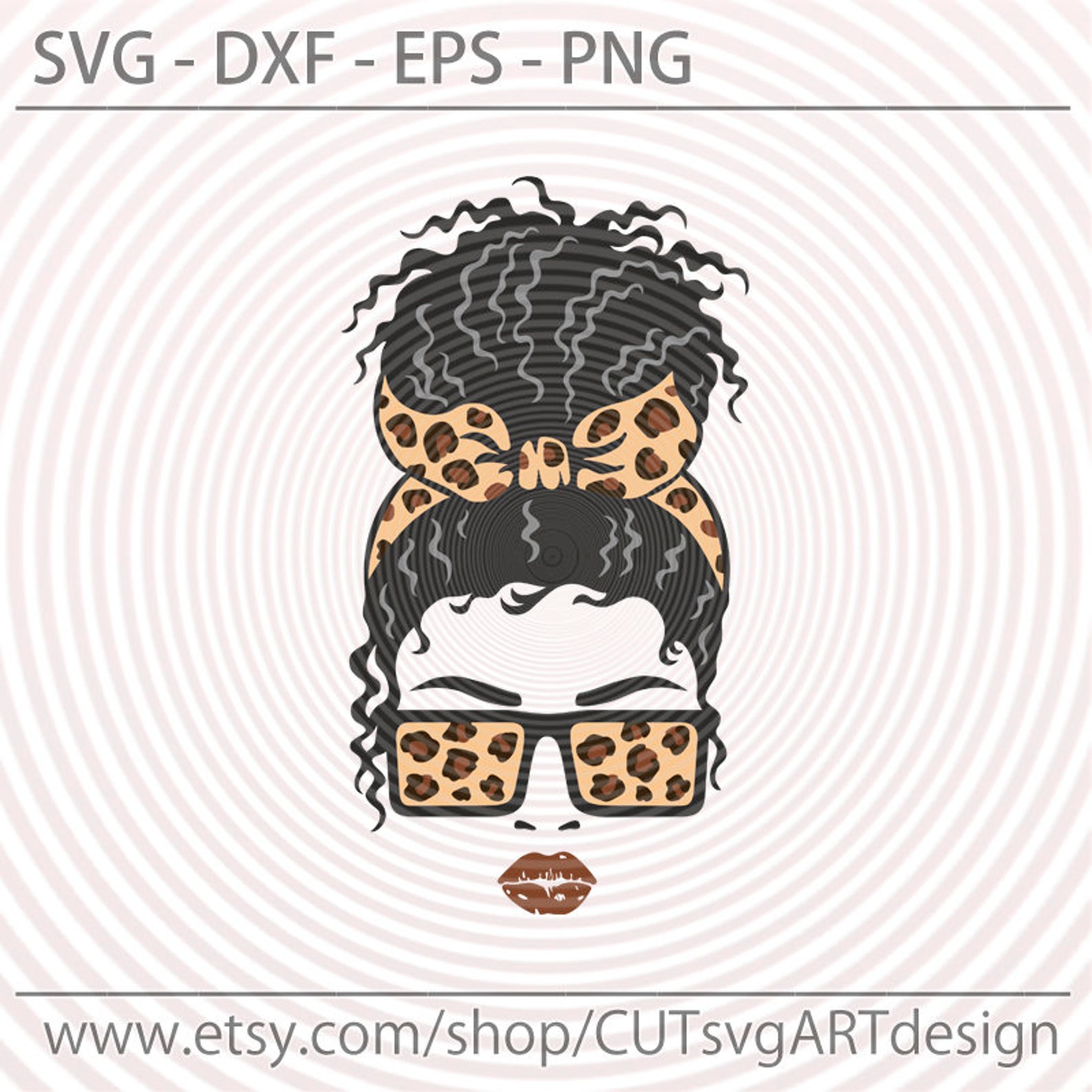 Messy Bun Leopard bandana glasses svg curly hair girl lady ...