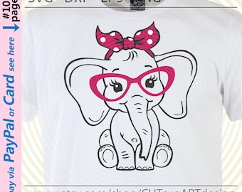Elephant with glasses svg, Cute baby elephant with bandana svg, Cut file for Cricut Silhouette, Digital cutting file Vector, Svg Dxf Eps Png