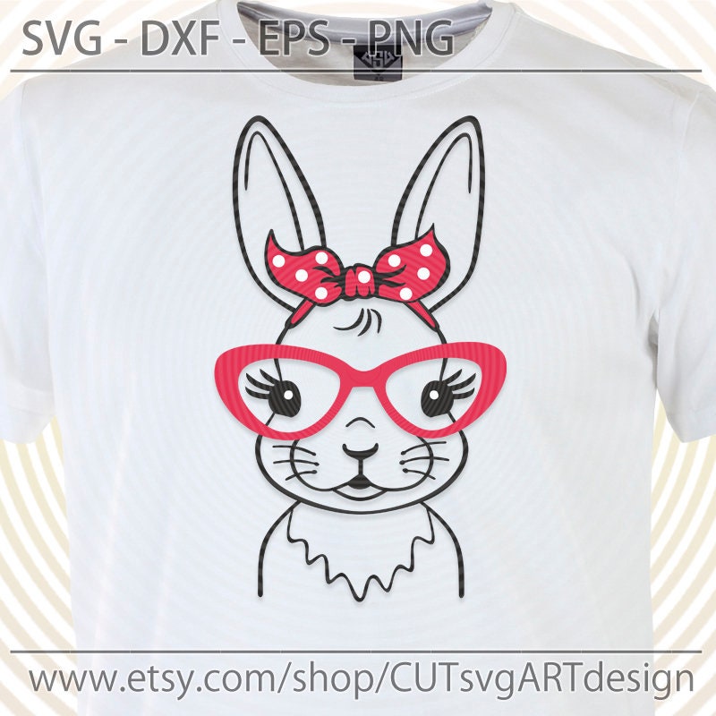 Rabbit with glasses svg Cute Easter bunny with bandana svg | Etsy