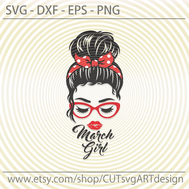 Download Messy Bun bandana svg March girl face with lashes and ...