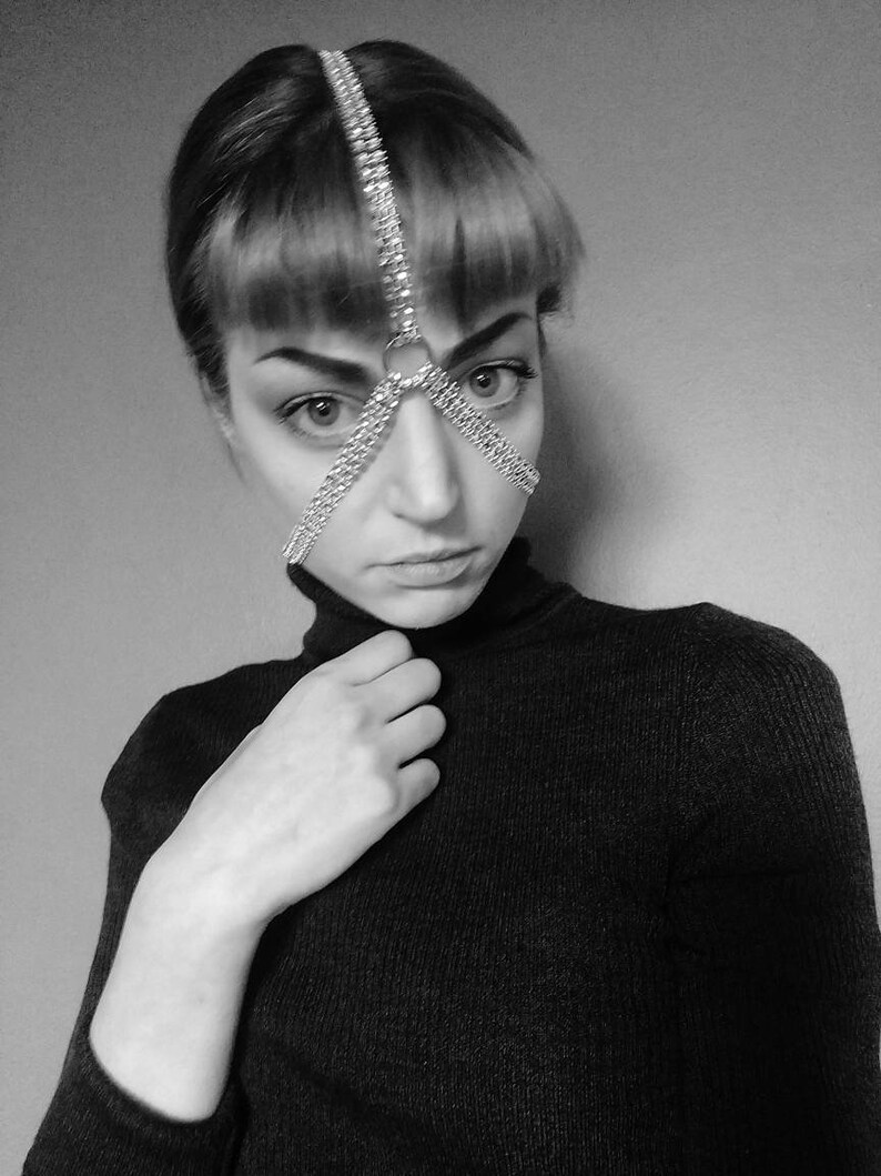 Latex Face Harness face jewelry in silver crystal