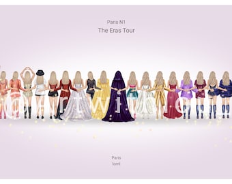 Taylor Swift - The Eras Tour Paris Night 1 digital Print. Full outfit lineup!