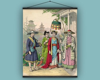 中国、旅行用装飾品、中国人、衣装、壁掛け、レストラン用装飾品、家の装飾品、自然史、ヴィンテージ、アンティーク、1850 年代、アジア