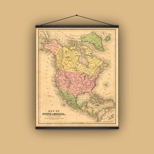 歴史地図、1867 年、壁掛け、プルダウン チャート、北アメリカ、カナダ、メキシコ、太平洋、大西洋、アメリカ合衆国、地図作成、歴史