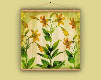 ユリ、花、植物、庭、植物、ビンテージ、アンティーク、壁掛け、バナー、ポスター、1860 年代、壁の装飾