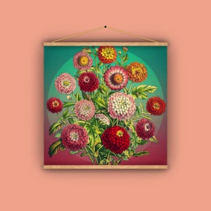 Mums, flowers, botanical, bouquet, natural history, vintage, antique, wall hanging, banner, home decor