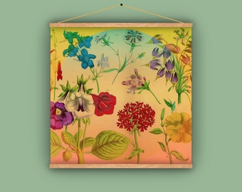 庭の花、ナデシコ、花好き、自然史、庭師への贈り物、アンティーク、ヴィンテージ、1880 年代、壁掛け、黄色
