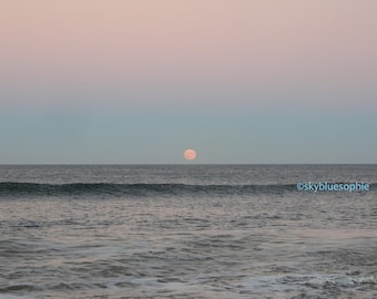 Saltburn Sunset Moon Rising Photo Greetings Card