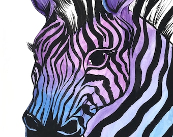 Purple Zebra Original Watercolor Painting