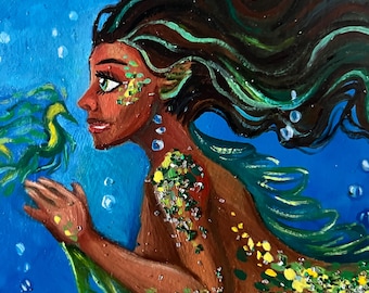 Mermaid and Sea Dragon - ORIGINAL oil painting
