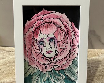 Weeping Peony - ORIGINAL framed watercolor illustration