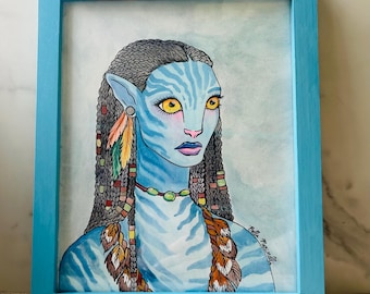 Neytiri - ORIGINAL framed illustration on artboard