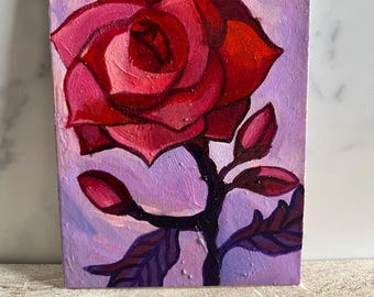 Red Rose on Pink  ORIGINAL oil painting on canvas panel