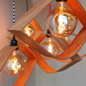 Handmade Steambent Wooden Ceiling Pendant Light in Oak or Ash.