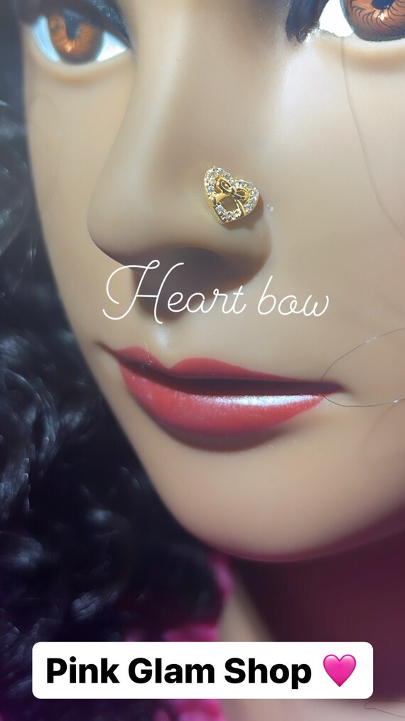 heart nose rings, heart dangling nose ring  , gold nose ring , sliver nose ring, unique nose rings