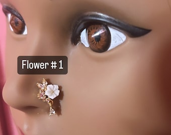 Unique heart nose rings, flower dangling nose ring  , gold nose ring , sliver nose ring