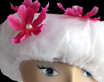 Shower Cap - Pearls N Petals, Hot Pink, Flower Collection