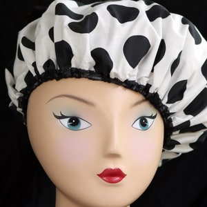 I have fallen in love with this shower cap, Giant Black Dots.
