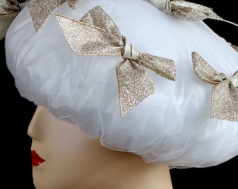 Platinum bows are WOW, on this glamerous shower cap.