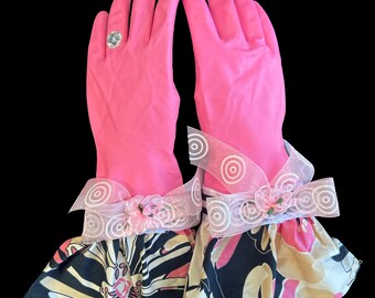 Paisley Princess Dish Gloves: Pink Latex, Medium Size