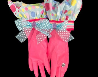 Dish Gloves, Bubble Gum Pink Latex Dishwashing Gloves, Medium, Novelty Kitchen Glove