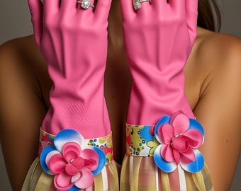 Handmade Pink Latex Dish Gloves, Million Dollar Baby Style