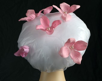 Shower Cap - light pink pearls n petals flower collection
