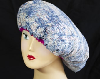 Blue and white all over pattern, lovely, Liberty of London fabric, designer shower cap, we only have 1 of this left.