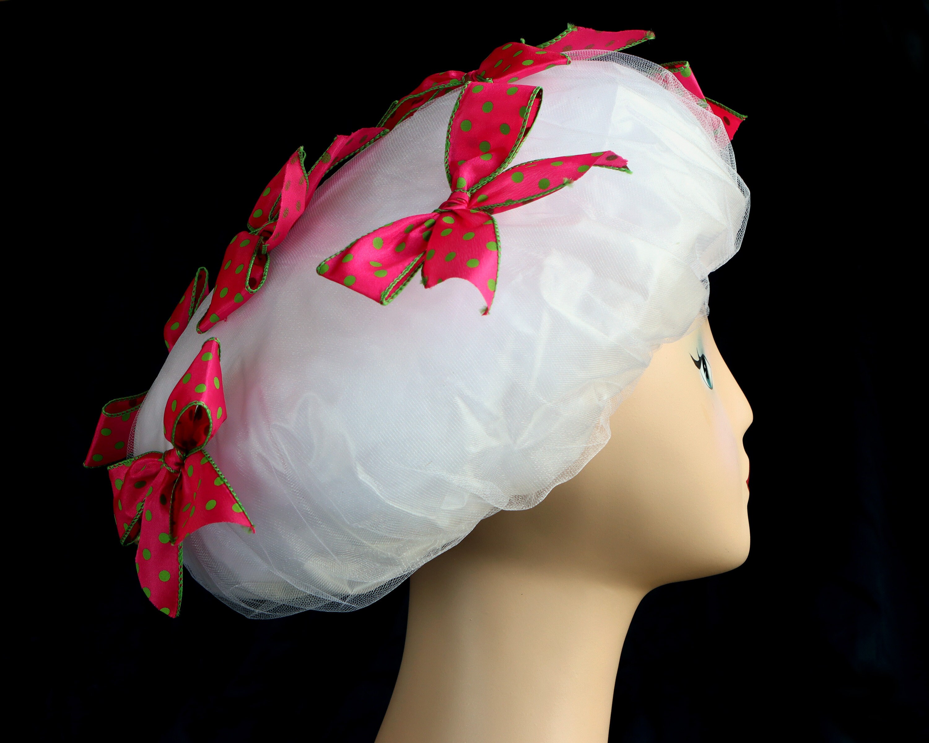One of our best selling shower caps, Taffy very pretty pink and green
