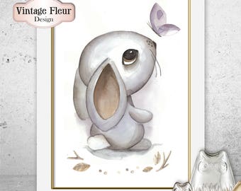 Baby Room plakat A4, akwarela Bunny, scandyroom, Instant Download, druk cyfrowy, Baby Wall art, dziecko pomysł na prezent, przedszkola wystrój