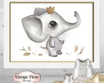 Babyroom Poster A4, elefant watercolor, scandyroom, Instant Download, Digital Print, Baby Wall Art, Baby Gift Idea, nursery decor