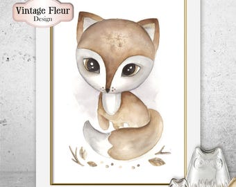 Babyroom Poster A4, fox watercolor, scandyroom, Instant Download, Digital Print, Baby Wall Art, Baby Gift Idea, nursery decor