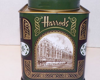 Classic Harrods Tea Tin-Vintage Green & Gold-Made in England