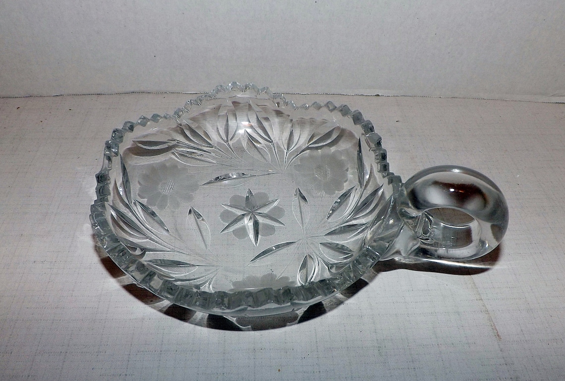 Heavy Vintage Cut Glass Candy/nut Dishnappy Bowl, Sawtooth Edge, Star