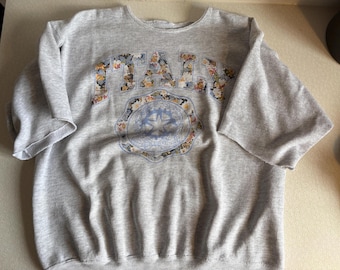Felpa vintage italiana senza maniche con emblema floreale anni '80 da donna