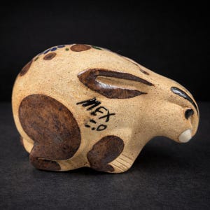 Ceramic Tonala Rabbit Figurine, Small Vintage Hand Painted Mexican Folk Art Pottery