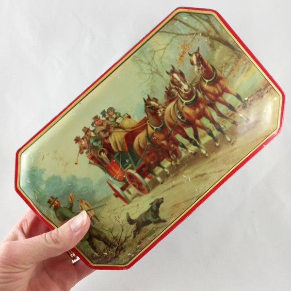 Vintage George W Horner & Co Ltd Sweet Tin Box, Horse and Carriage Hunting Theme , Small 1950s Tin