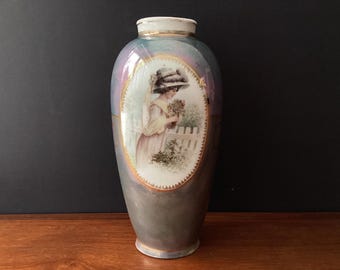 Antique Porcelain Vase, Victorian Lady