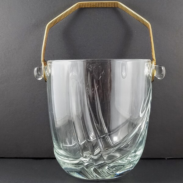 Vintage MCM Italian Ice Bucket, Gold Plated Clear Glass Ice Bucket, Small Glass Barware