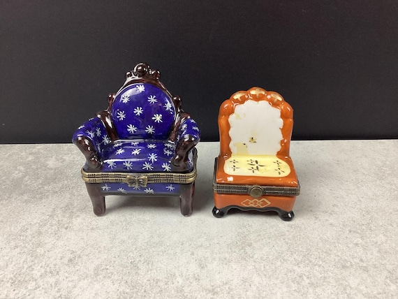 Pair of Small Ceramic Chair and Sofa Trinket Boxes